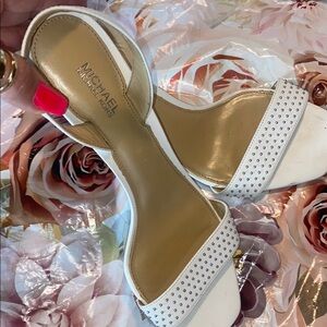 MICHAEL Michael Kors White Heeled Sandals with Rhinestone studs